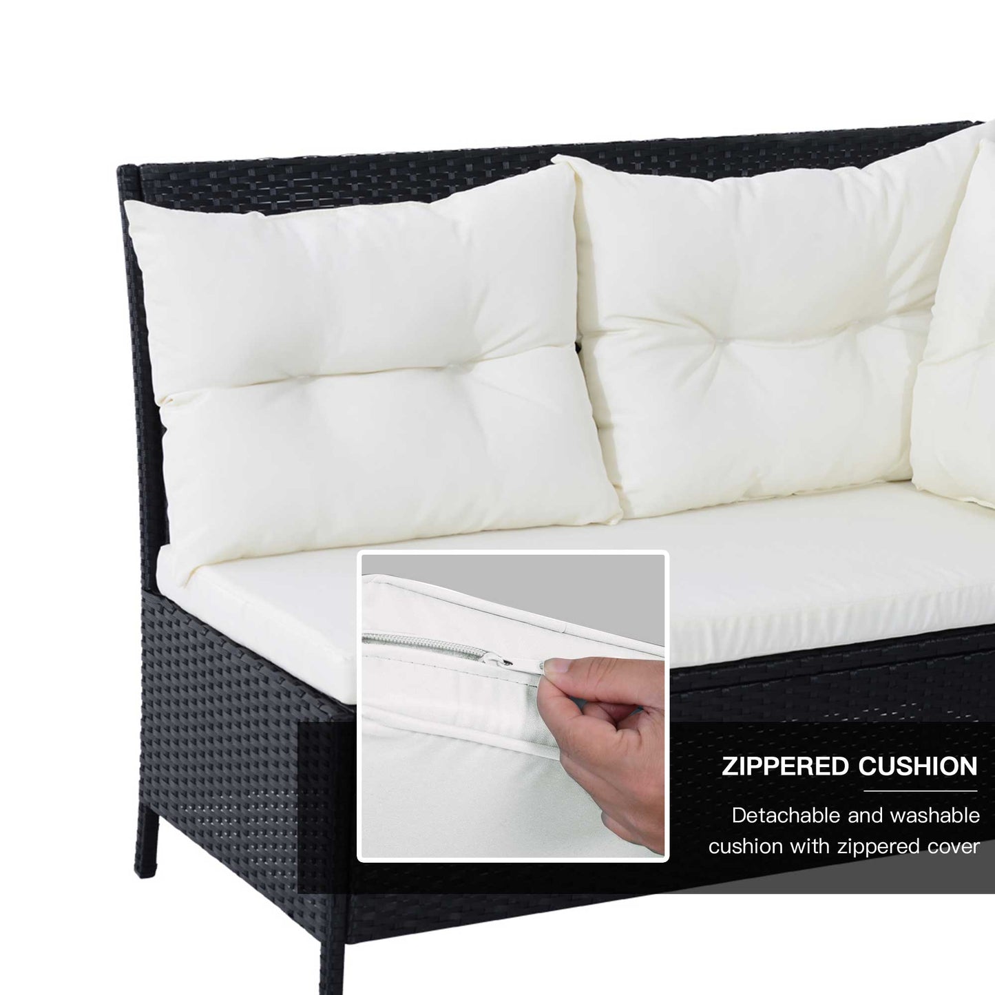 8 Seater Garden Rattan Furniture Rattan Corner Dining Sofa Set Wicker Conservatory Furniture Lawn Patio Coffee Table Foot Stool w/Cushion-Black