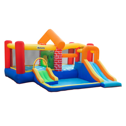 4 in 1 Kids Bouncy Castle Extra Large Double Slides & Trampoline Design Inflatable House Pool Climbing Wall with Blower Carrybag for Kids Age 3-8