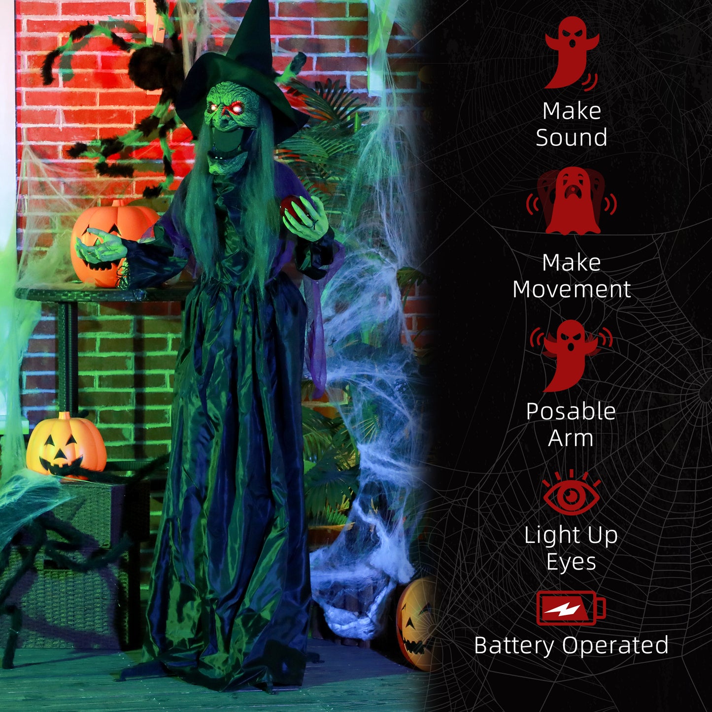 Animated Witch Halloween Decoration - 180cm