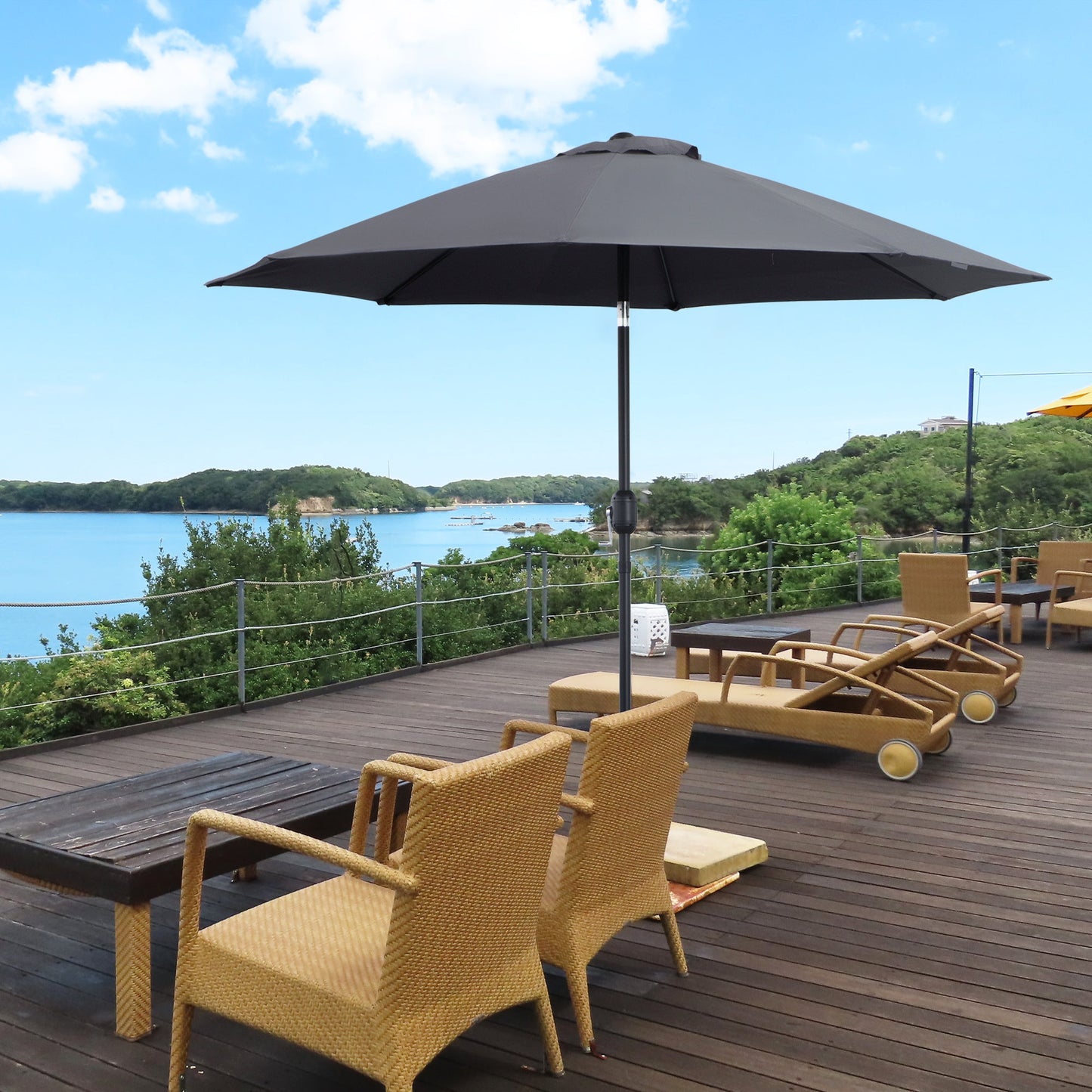 2.7M Patio Sun Umbrella Parasol Tilt Shade Shelter Canopy Aluminium Frame