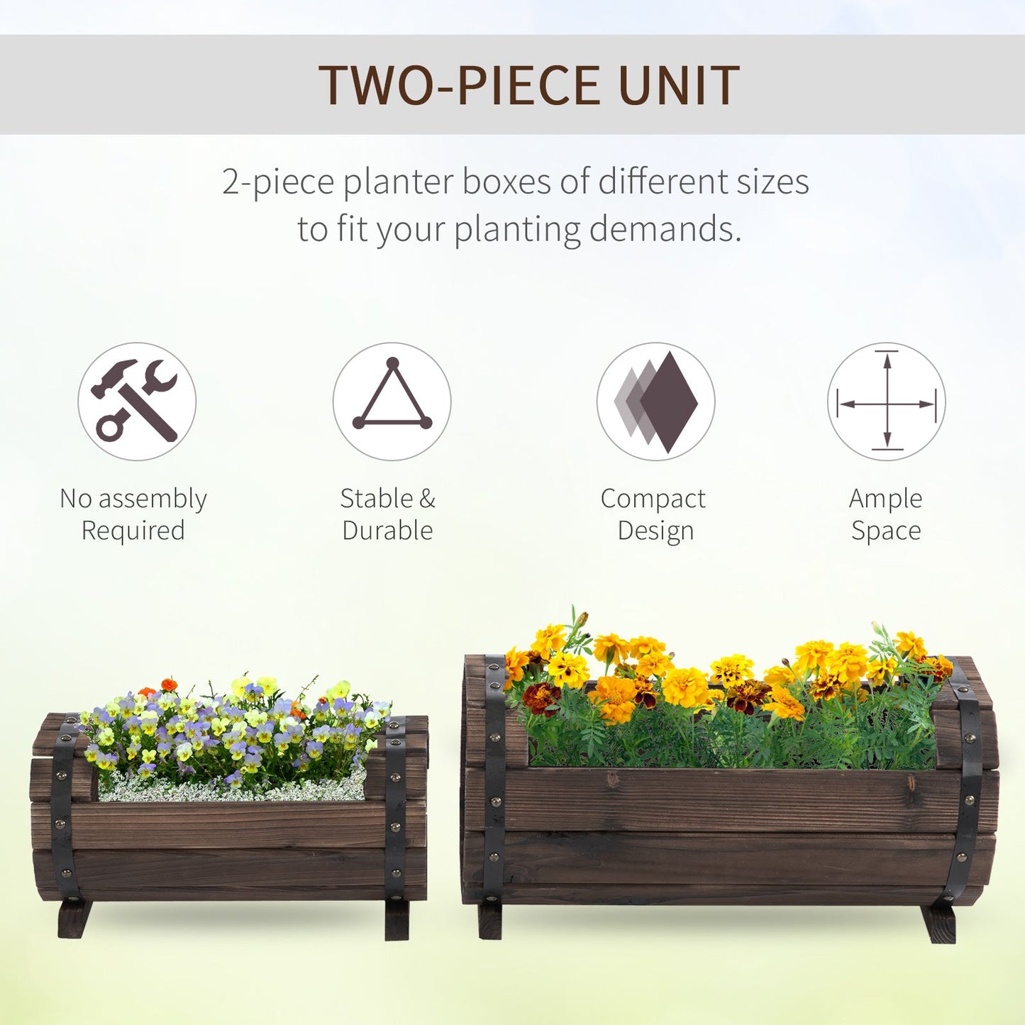 2-Piece Wooden Flower Plant Pot Outdoor&Indoor Plant Box with Solid Wood
