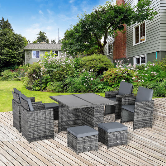 8 Seater Rattan Dining Set Garden Furniture Cushion Seat Woven Rattan Grey