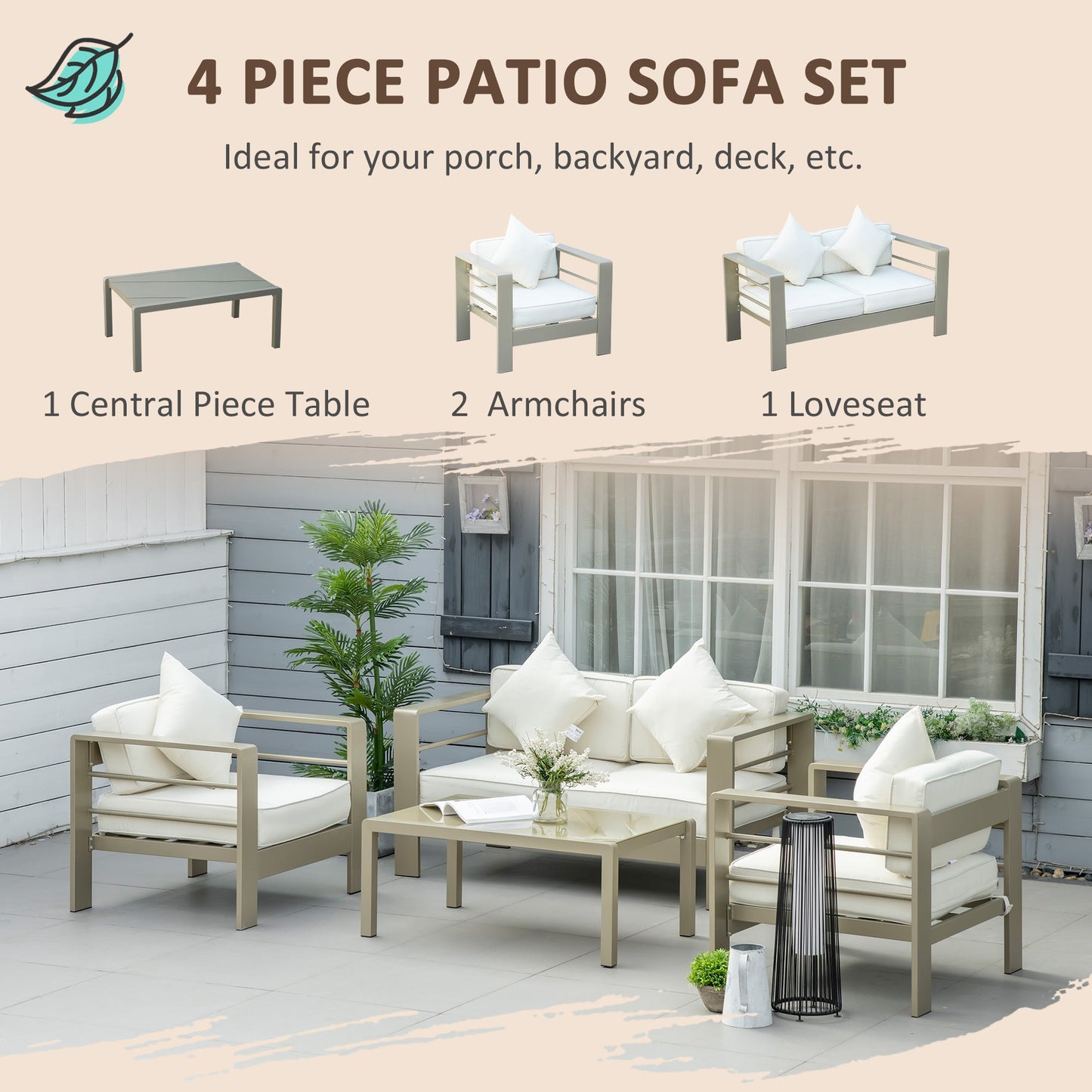 Outsunny 4 Pieces Outdoor Garden Furniture Set