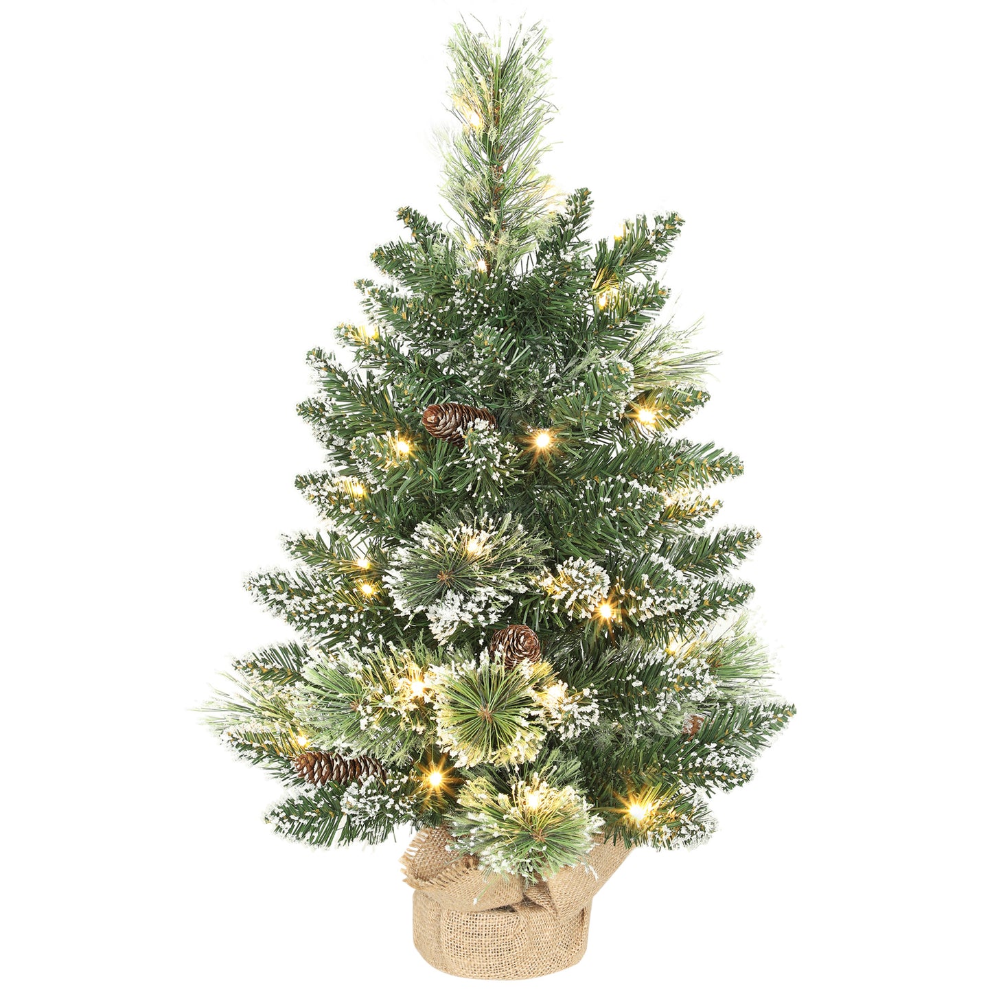 2ft Prelit Christmas Tree Artificial - White Frosted Green Ornament Warm White 64 Tips