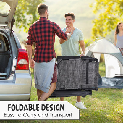 Zero Gravity Garden Deck Folding Chair Texteline Patio Sun Adjustable Lounger Reclining Seat with Cup Holder & Canopy Shade - Grey