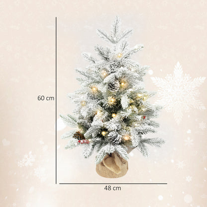 2ft Berries & Pinecones Christmas Tree Artificial - White Frosted Green with LED Lights Warm White 182 Tips