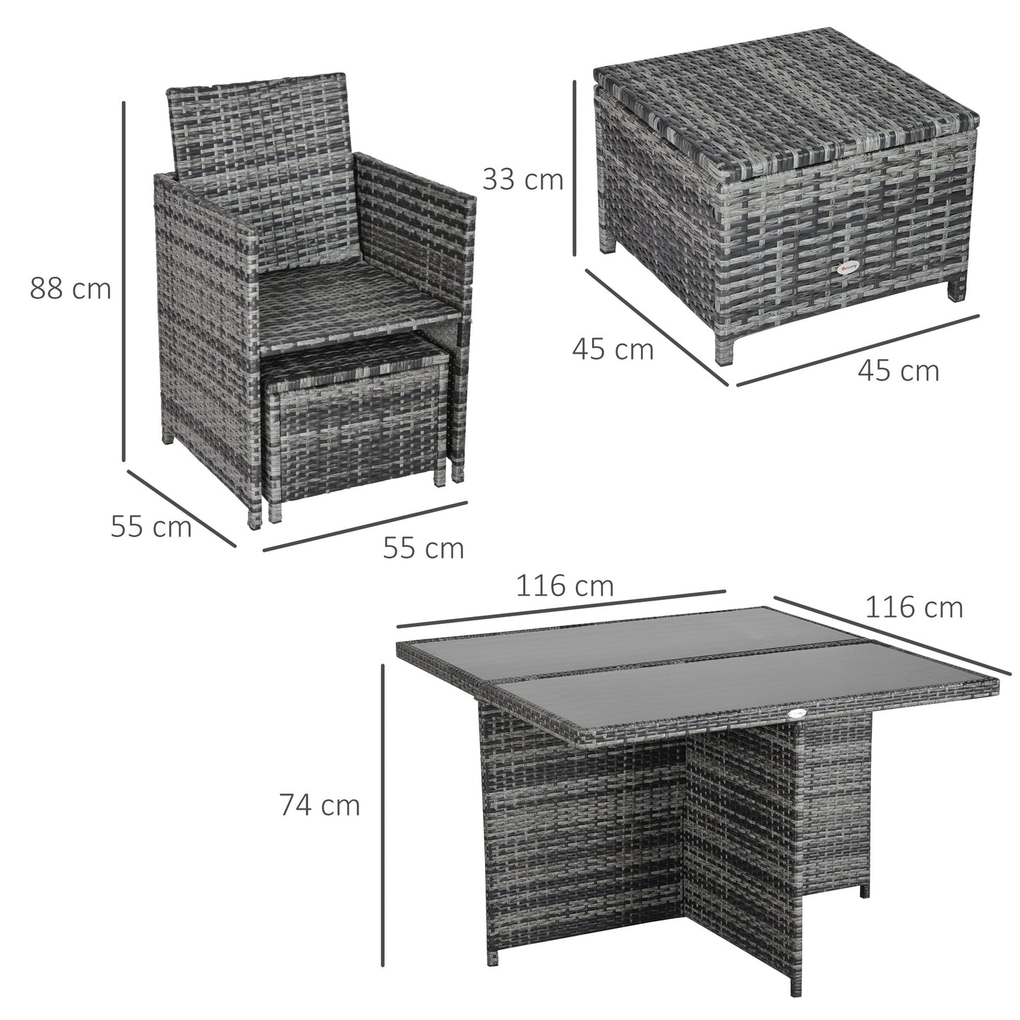 8 Seater Rattan Dining Set Garden Furniture Cushion Seat Woven Rattan Grey
