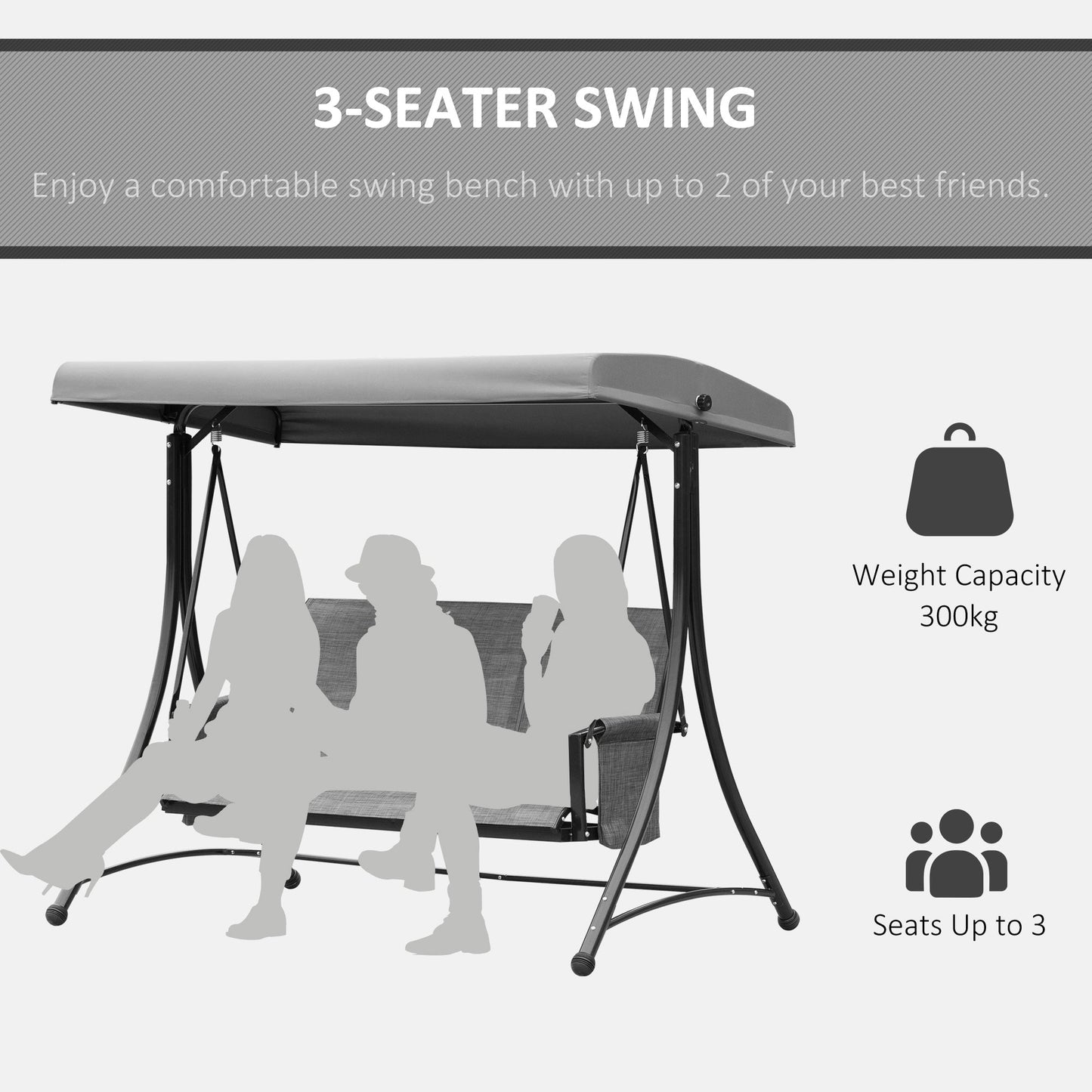 3 Person Outdoor Patio Porch Swing Chair with High Back Design