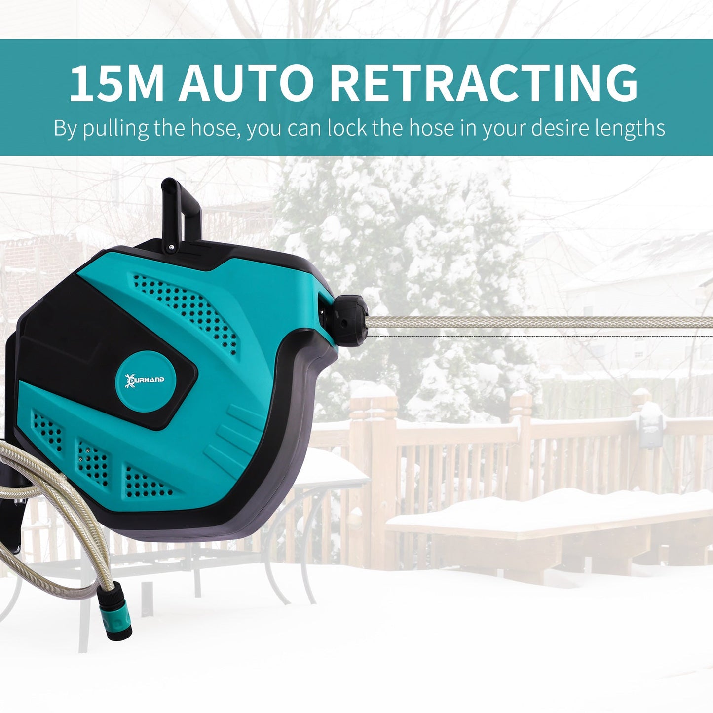 Retractable 15M Wall Mounted Hose Reel With Seven Spray Patterns by Durhand