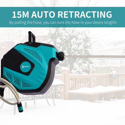 Retractable 15M Wall Mounted Hose Reel With Seven Spray Patterns by Durhand