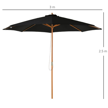 3M Fir Wooden Parasol Garden Umbrellas 8 Ribs Bamboo Sun Shade Patio Outdoor Umbrella Canopy