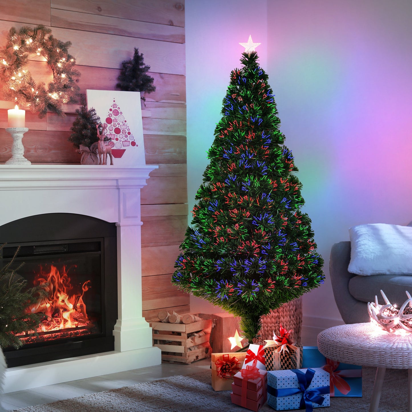 5FT Pre-Lit Fibre Optic Artificial Christmas Tree Holiday Xmas Décor with Tree Topper Multi-Colour Primary Image