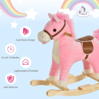Kids Plush Rocking Horse w/ Sound Moving Mouth Wagging Tail Children Rocker Ride On Toy Gift 36 - 72 Months Pink