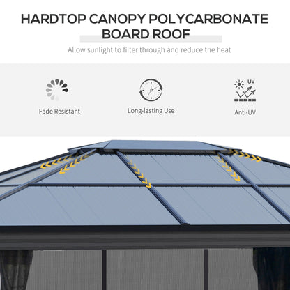 3.6 x 4m Hardtop Gazebo with UV Resistant Polycarbonate Roof & Aluminium Frame