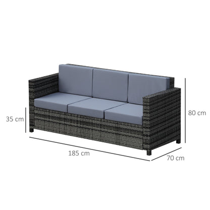 3 Seater Weather Resistant Outdoor Garden Rattan Sofa Grey