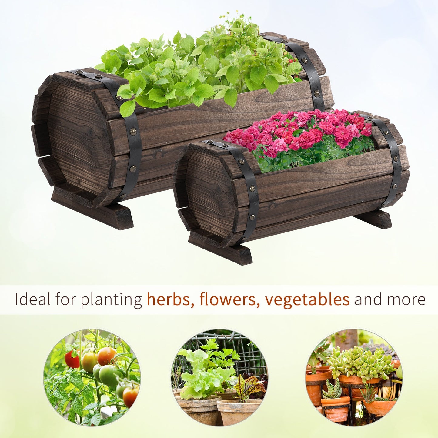 2-Piece Wooden Flower Plant Pot Outdoor&Indoor Plant Box with Solid Wood