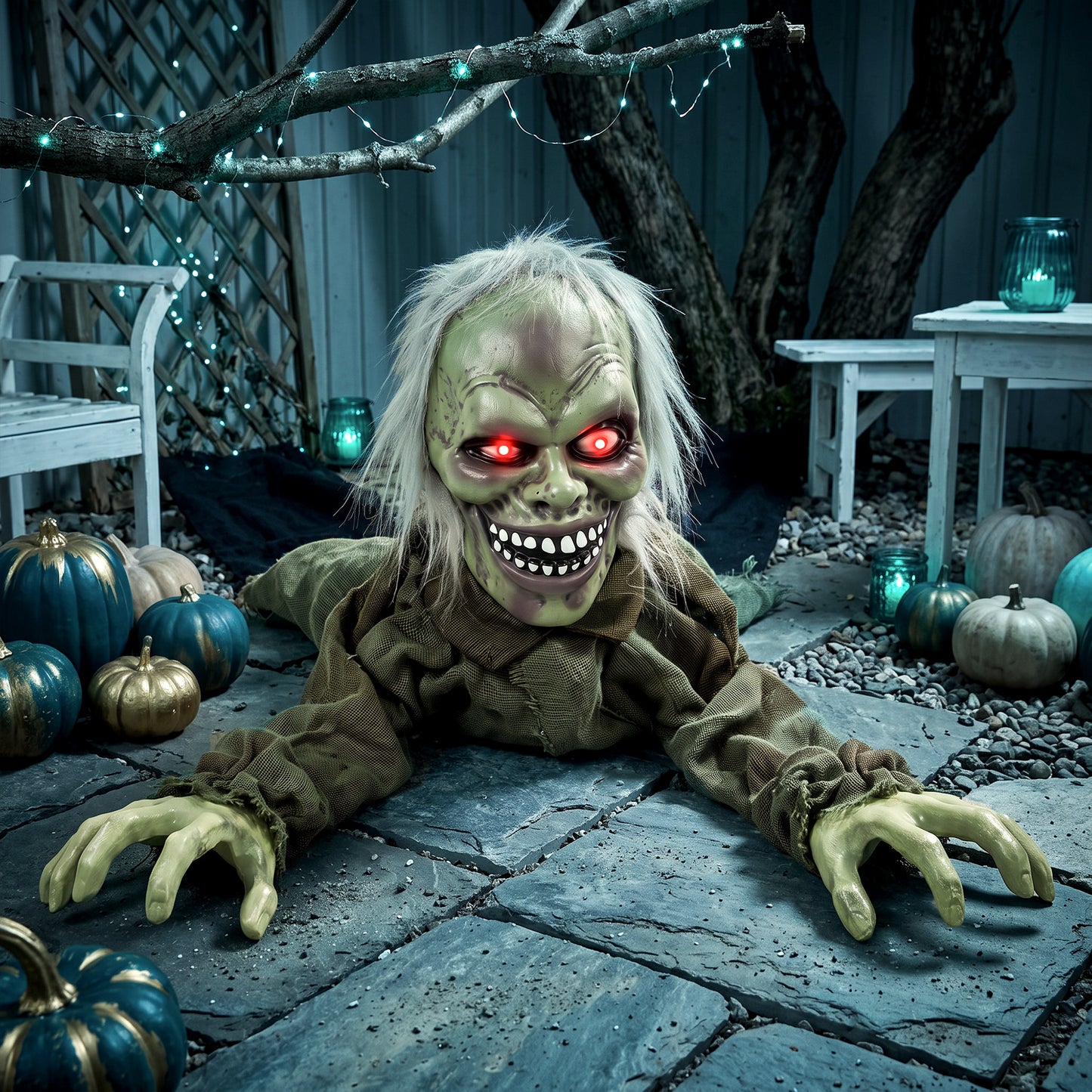 Animated Crawling Zombie Halloween Decoration - 116cm