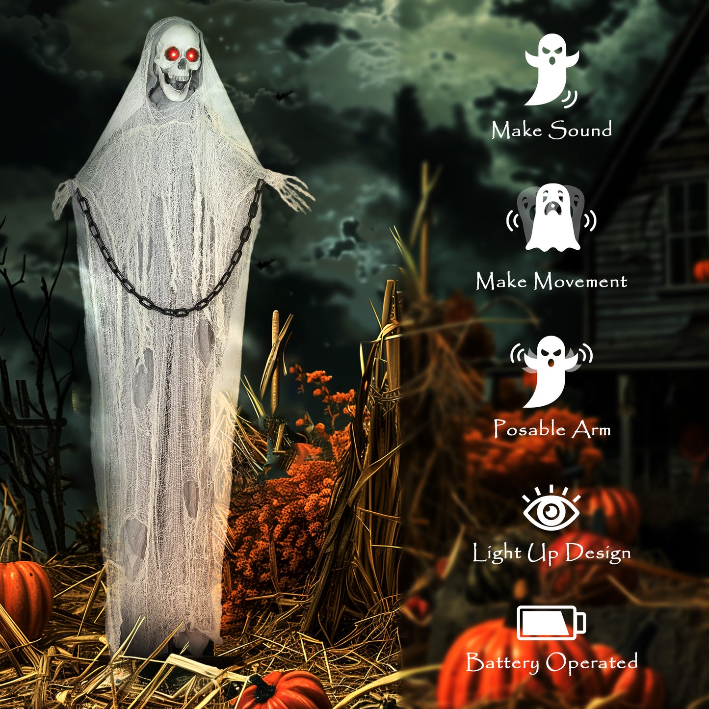 Animated Grim Reaper Halloween Decoration - 183cm
