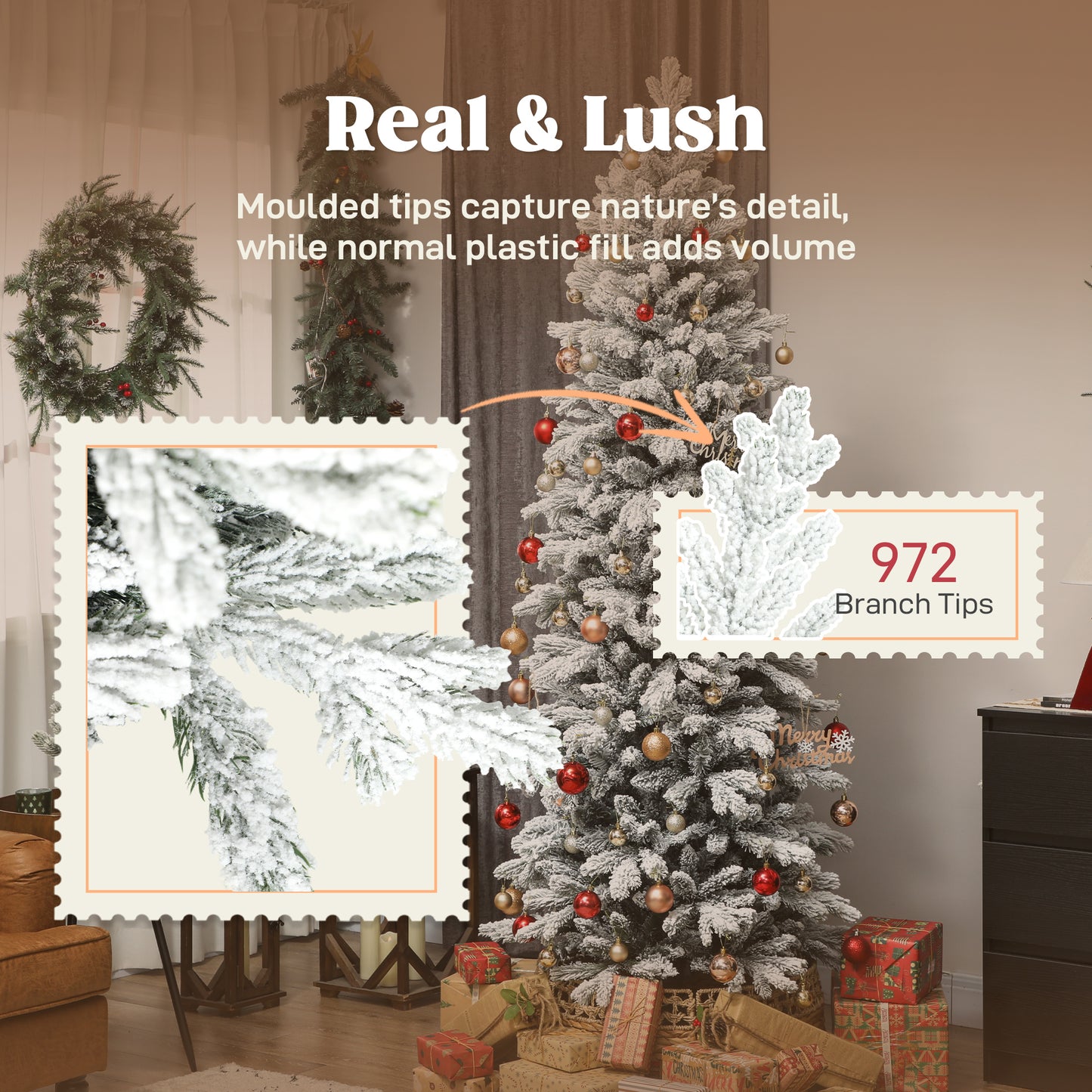 7ft Christmas Tree Artificial - White Frosted Green Slim  972 Tips
