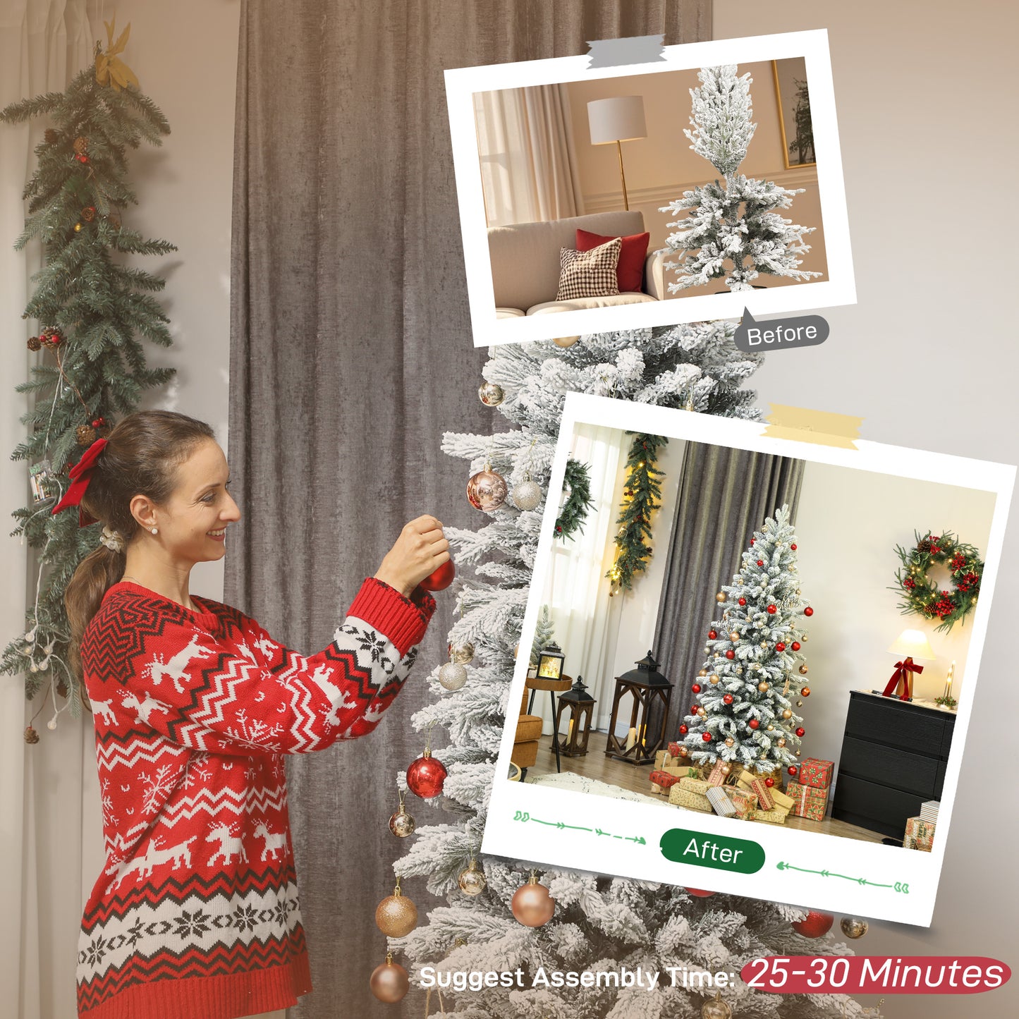 7ft Christmas Tree Artificial - White Frosted Green Slim  972 Tips