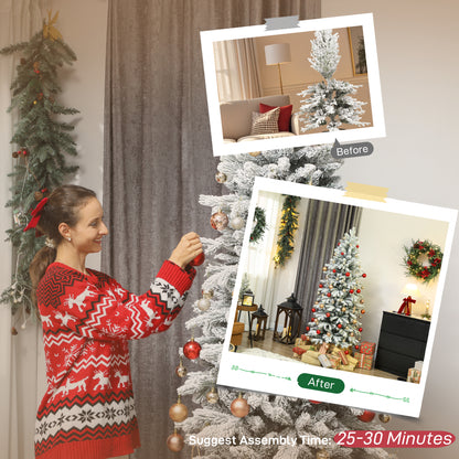 7ft Christmas Tree Artificial - White Frosted Green Slim  972 Tips