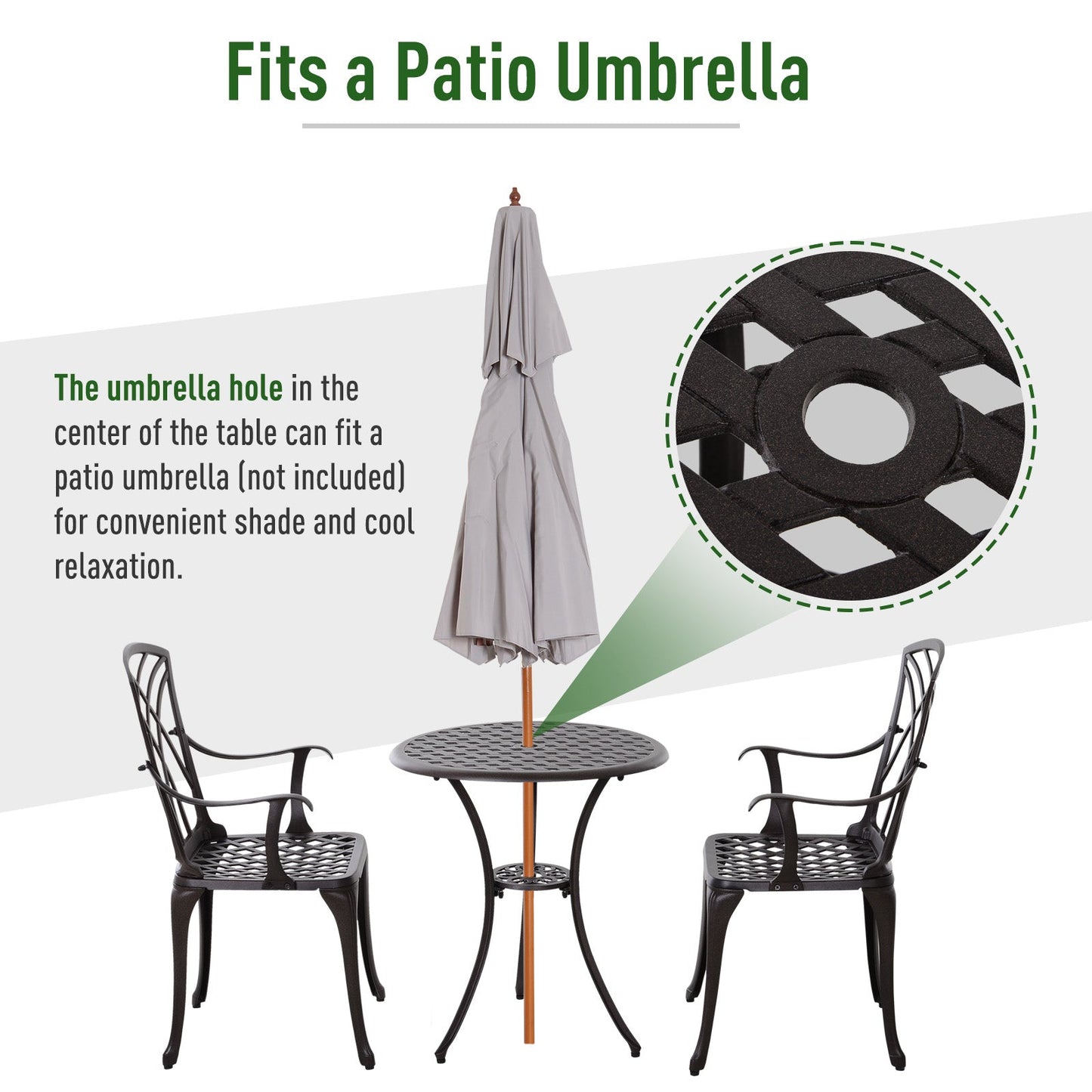 Patio Cast Aluminium 3-Piece Bistro Set Coffee Table & 2 Chairs Set Outdoor Garden Furniture Set