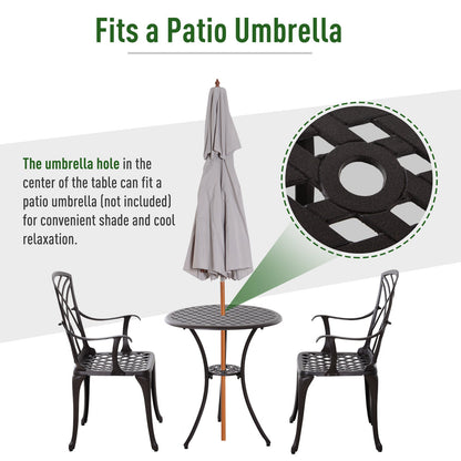 Patio Cast Aluminium 3-Piece Bistro Set Coffee Table & 2 Chairs Set Outdoor Garden Furniture Set