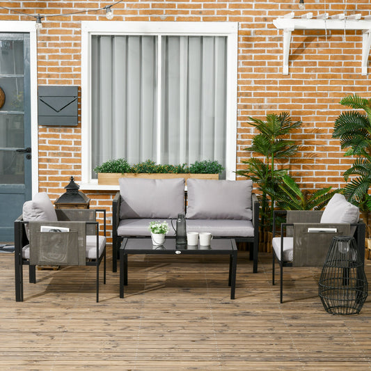 4-Piece Metal Garden Furniture Set with Tempered Glass Coffee Table Primary Image