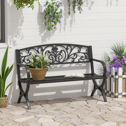 Outsunny 127L X 60W X 85H cm Powder Coated Garden Bench For Patio Backyard Steel-Black