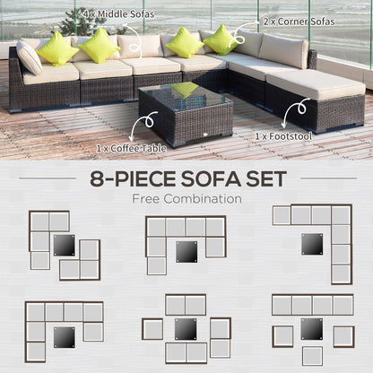 8-Pieces PE Rattan Corner Sofa Set with Thick Cushions