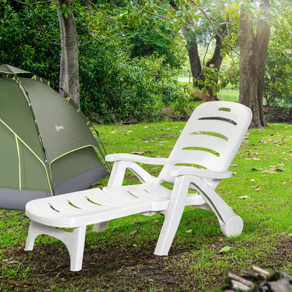 Outdoor Folding Sun Lounger Recliner on Wheels w/ 5-Position Backrest