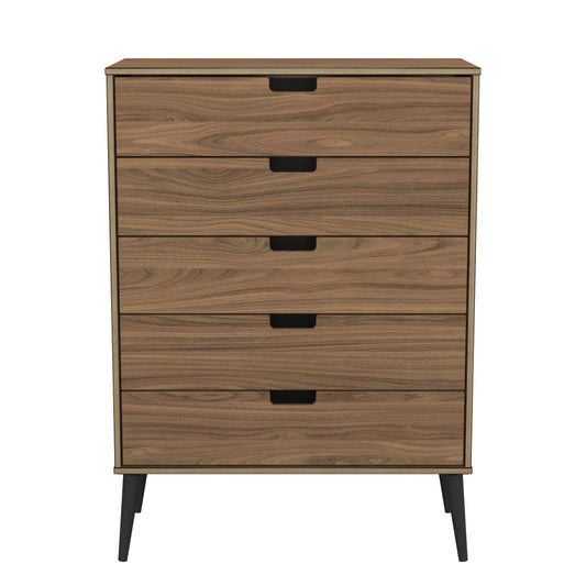 Shanghai B Tall Chest of Drawers Dark Walnut 5 Drawers 77cm