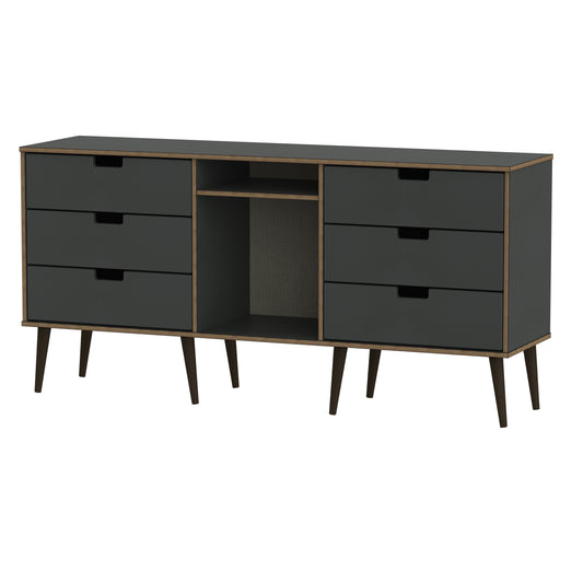 Shanghai B Large Sideboard Dark Grey 6 Drawers 152cm