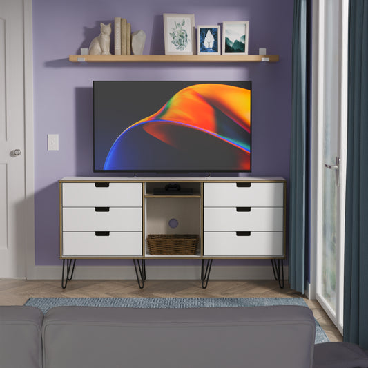 Shanghai C Large Sideboard White 2 Shelves 6 Drawers 152cm