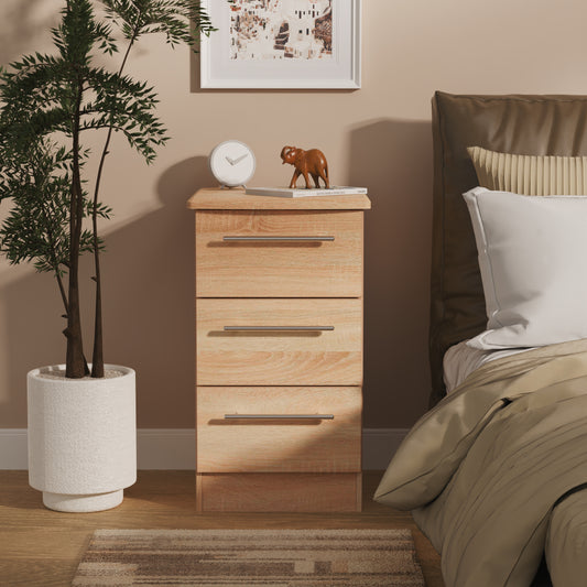 Sherwood Bedside Table Light Oak 3 Drawers 40cm