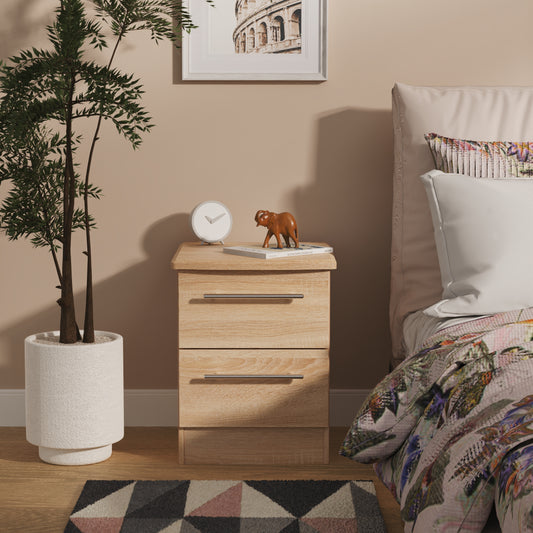 Sherwood Bedside Table Light Oak 2 Drawers 40cm