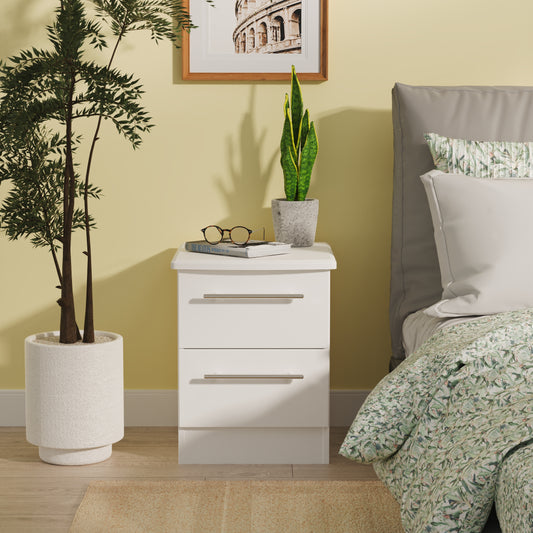 Sherwood Bedside Table White 2 Drawers 40cm