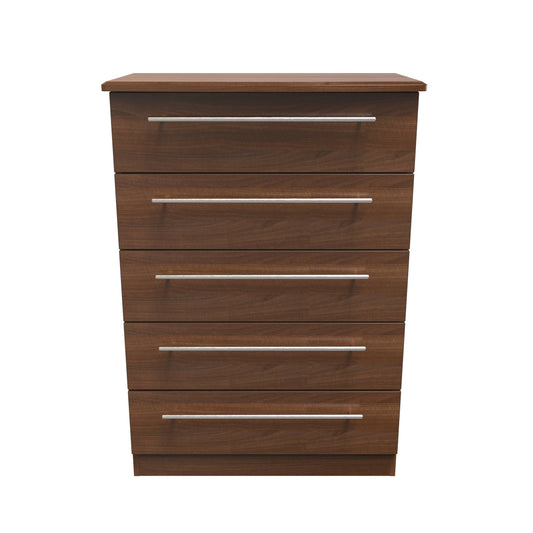 Sherwood Tall Chest of Drawers Walnut 5 Drawers 77cm