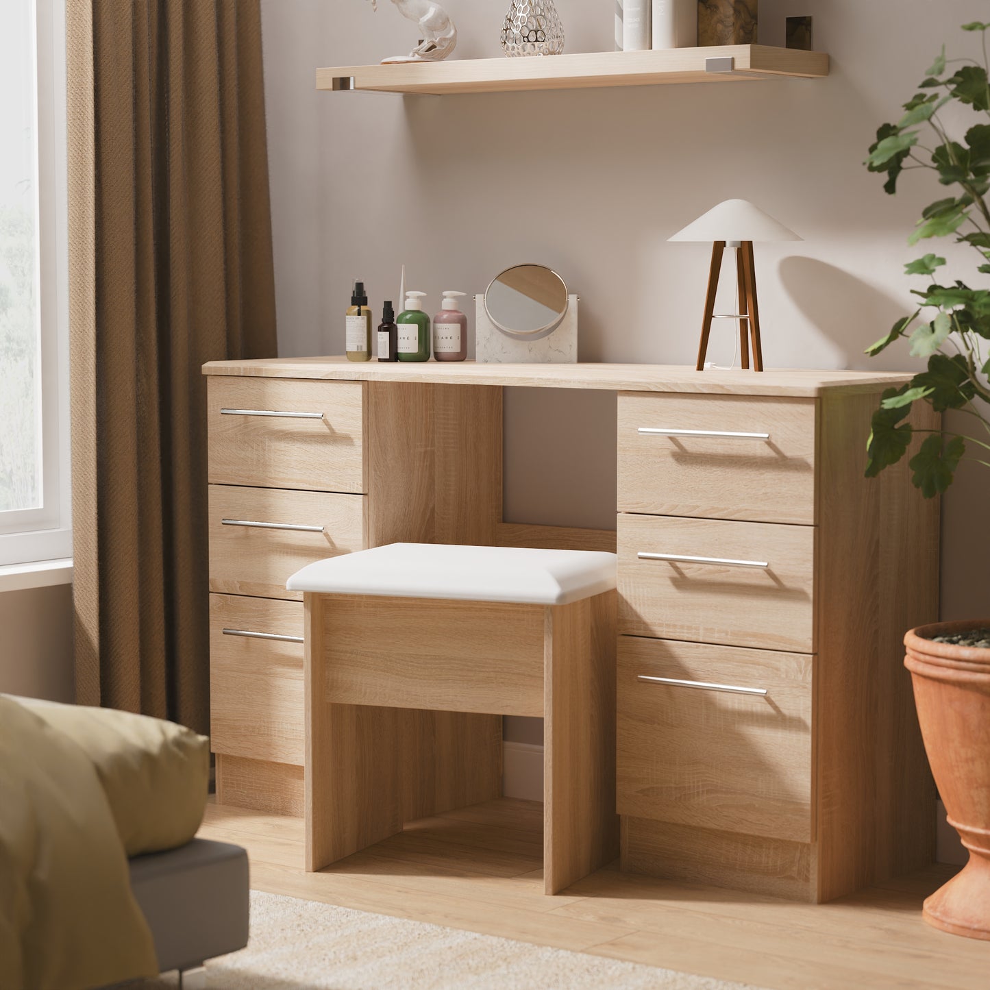 Sherwood Desk Light Oak 6 Drawers 128cm