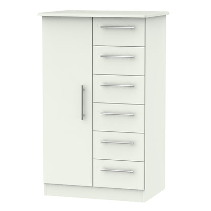 Sherwood Tall Wardrobe White 1 Door 5 Drawers 77cm