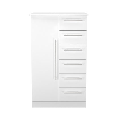 Sherwood Tall Wardrobe White 1 Door 5 Drawers 77cm