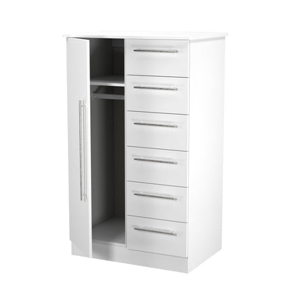 Sherwood Tall Wardrobe White 1 Door 5 Drawers 77cm