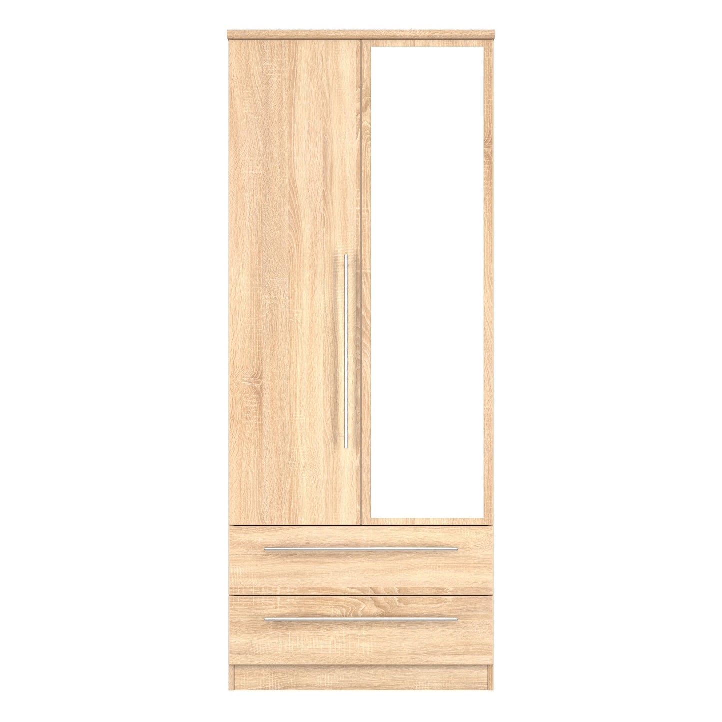Sherwood Tall Mirror Wardrobe Light Oak 2 Doors 2 Drawers 74cm