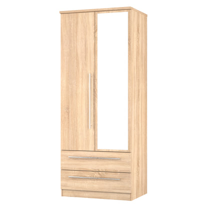 Sherwood Tall Mirror Wardrobe Light Oak 2 Doors 2 Drawers 74cm