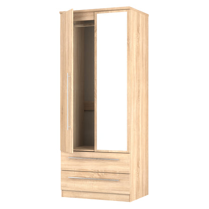 Sherwood Tall Mirror Wardrobe Light Oak 2 Doors 2 Drawers 74cm