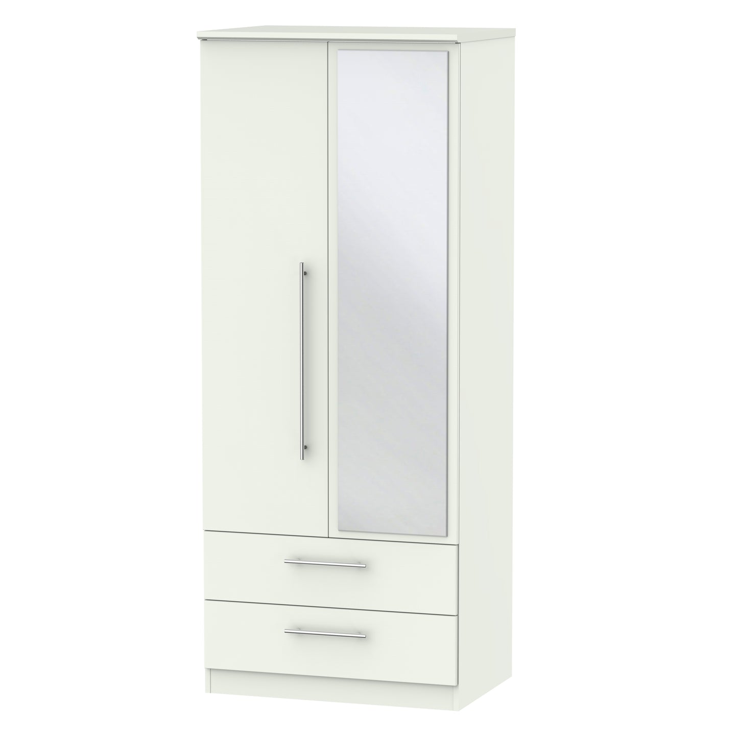 Sherwood Tall Mirror Wardrobe White 2 Doors 2 Drawers 74cm