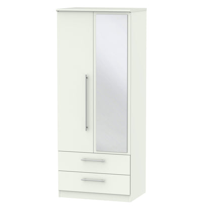 Sherwood Tall Mirror Wardrobe White 2 Doors 2 Drawers 74cm