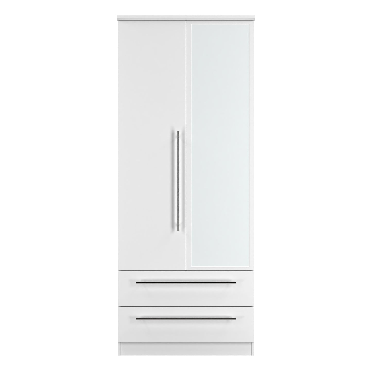 Sherwood Tall Mirror Wardrobe White 2 Doors 2 Drawers 74cm