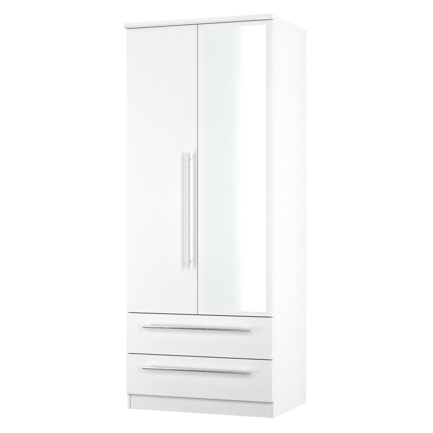 Sherwood Tall Mirror Wardrobe White 2 Doors 2 Drawers 74cm
