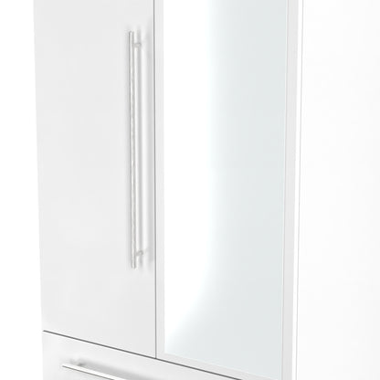 Sherwood Tall Mirror Wardrobe White 2 Doors 2 Drawers 74cm